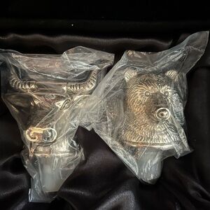 Neiman Marcus Bull and Bear Silver Plated Wine Stoppers Vintage. Never used.